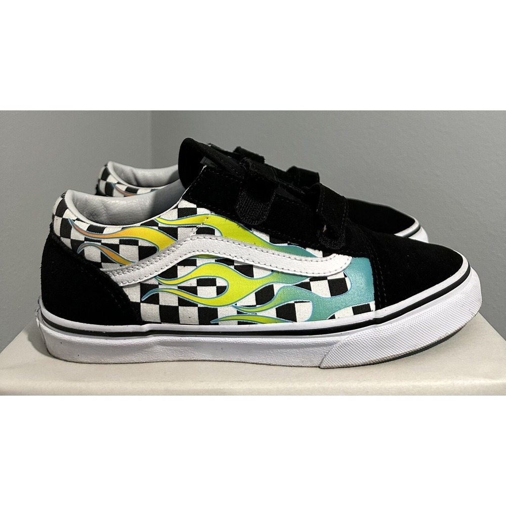 Vans Old Skool V Surf Flames Skate Shoes Canvas Trainers Kids size 6.5 Mint cond